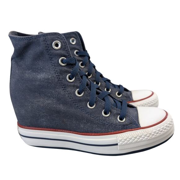 Converse 2014 Platform Plus Hidden Wedge Blue Sparkle High Top Sneaker 7 RARE - Picture 4 of 10